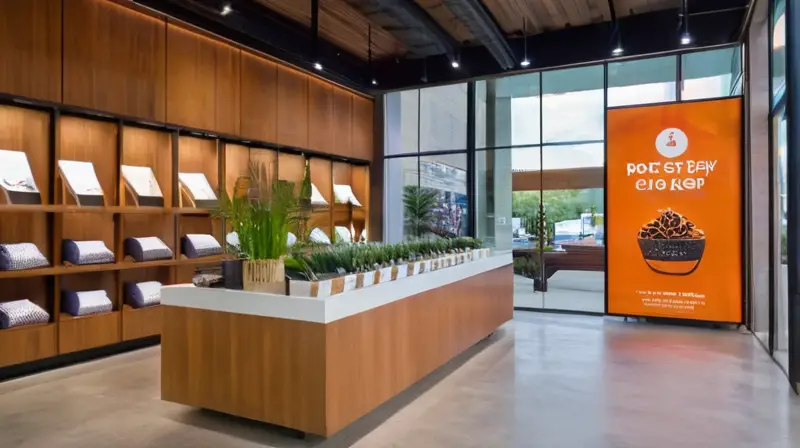 Tienda moderna y luminosa con diseño atractivo, productos bien exhibidos y ambiente acogedor