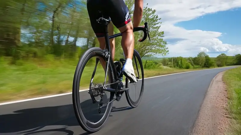 Bicicleta de carbono con diseño aerodinámico, acabados brillantes y detalles precisos, destacando velocidad y agilidad en un entorno natural