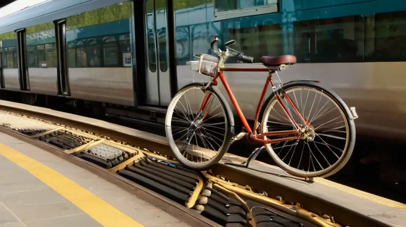 Una bicicleta elegante reposa contra un andén de tren