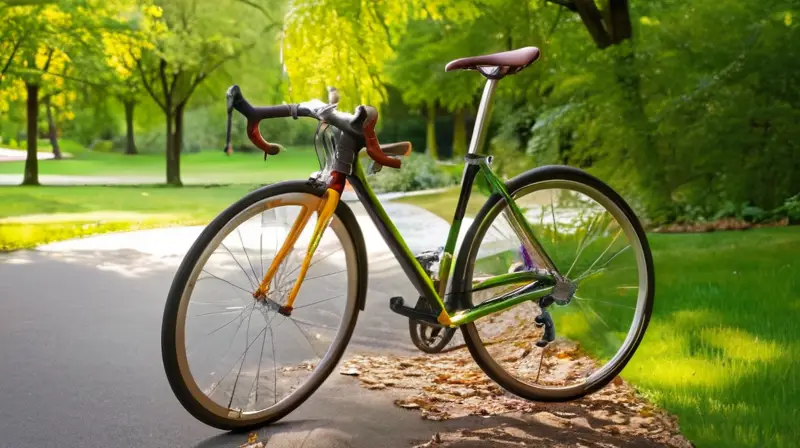 Una bicicleta de carbono elegante con detalles metálicos