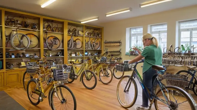 Una acogedora tienda de bicicletas iluminada por el sol