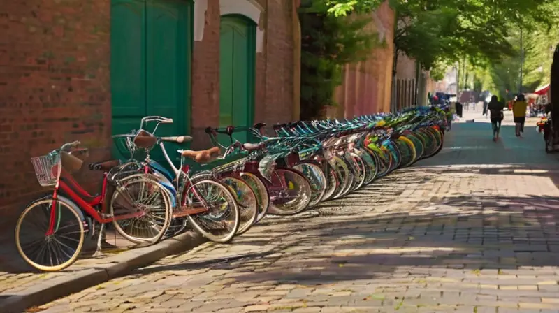 Una animada escena urbana con bicicletas coloridas