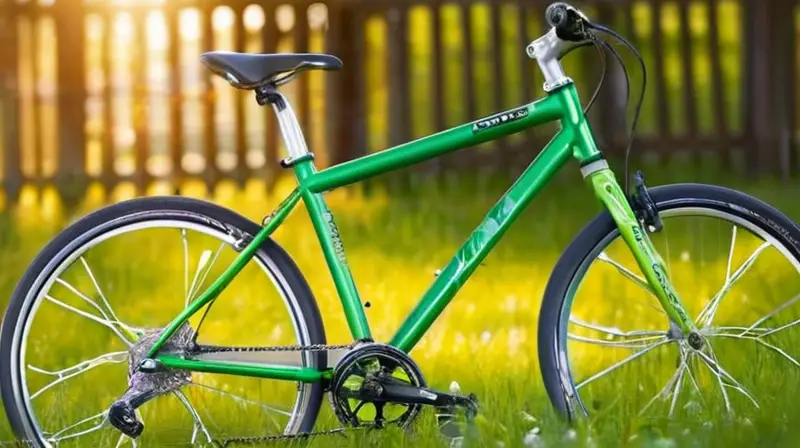 Bicicleta ligera de aluminio verde vibrante, con diseño aerodinámico, detalles gráficos, asiento ajustable y neumáticos resistentes, ideal para aventuras al aire libre