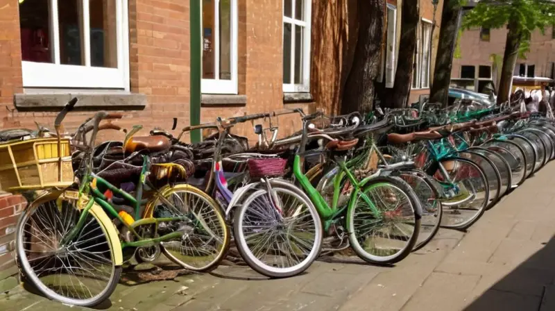 Una animada escena urbana con bicicletas usadas