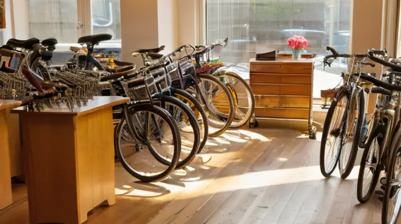 Una acogedora tienda de bicicletas llena de luz natural