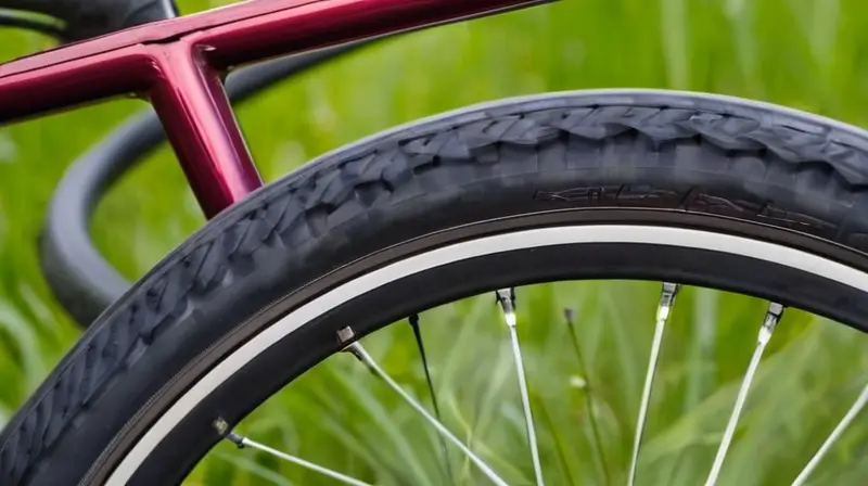 Un cartucho de CO2 plateado reposa sobre un neumático de bicicleta negro