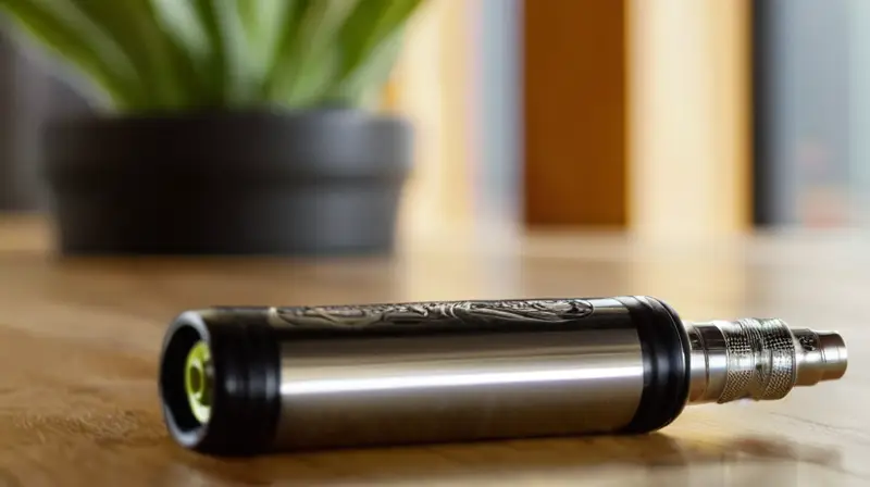 Un cartucho de CO2 plateado con grabados descansa sobre una mesa de madera, iluminado por la luz suave del sol, junto a una llanta de bicicleta y un palanquilla negra, sugiriendo una preparación para la aventura