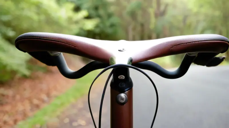 Un primer plano de un sillín Brooks C17 de cuero marrón, con detalles de costura y un diseño que resalta su comodidad y rendimiento para ciclistas