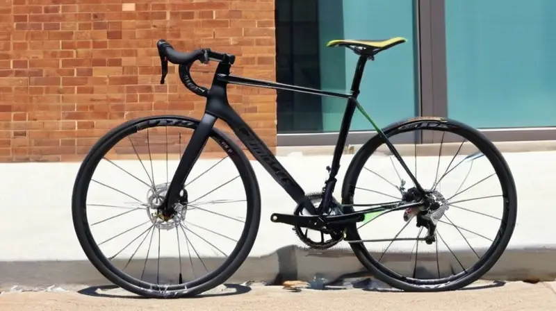 Bicicleta de diseño minimalista en negro mate, ligera y ergonómica, con detalles reflectantes y componentes de alta calidad