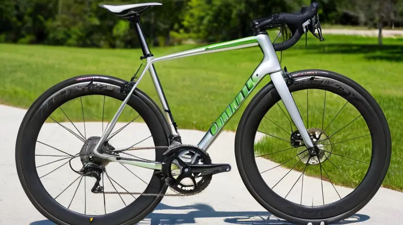 Bicicleta de aluminio elegante con acabado plateado