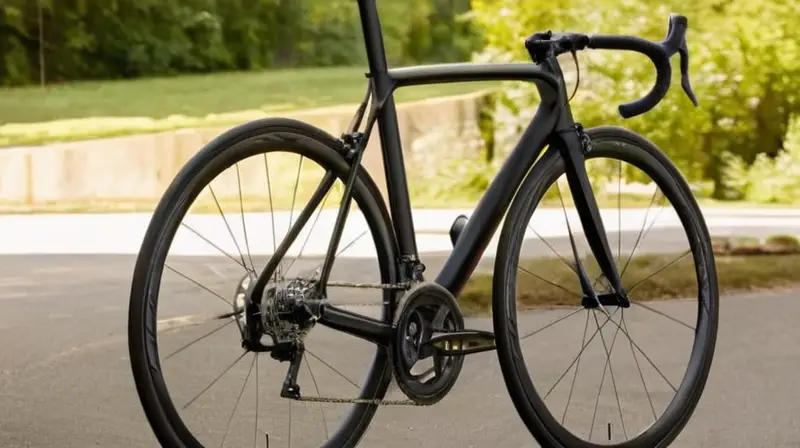 Bicicleta de aluminio elegante y ligera, con acabados pulidos y detalles que destacan su rendimiento y diseño aerodinámico