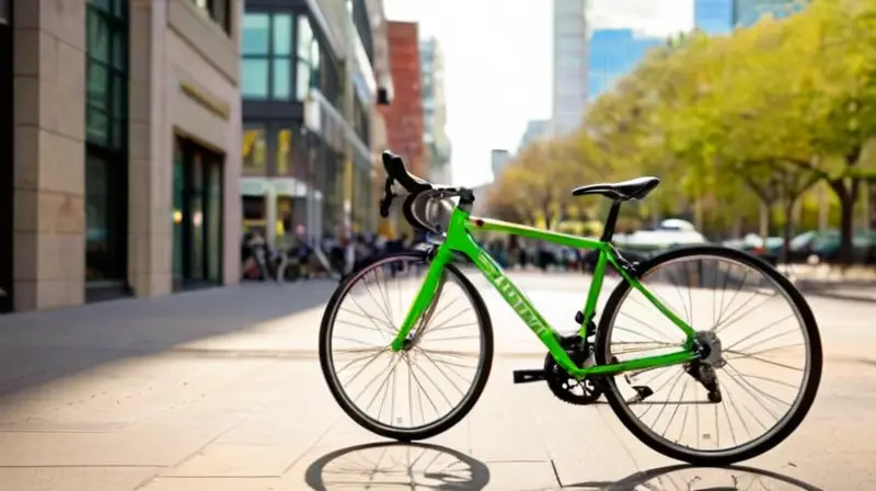 Bicicleta Cannondale Quick 3 de marco verde vibrante, ligera y ergonómica, en un entorno urbano dinámico