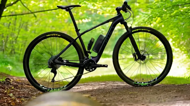Bicicleta de carbono negra mate con detalles verdes