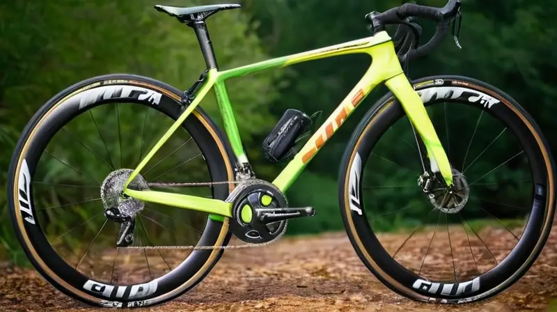Bicicleta de carbono elegante y ligera con detalles verdes