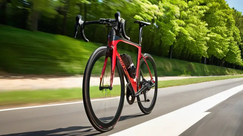 Una bicicleta Cervélo S5 brillante y aerodinámica en negro y rojo, lista para una aventura