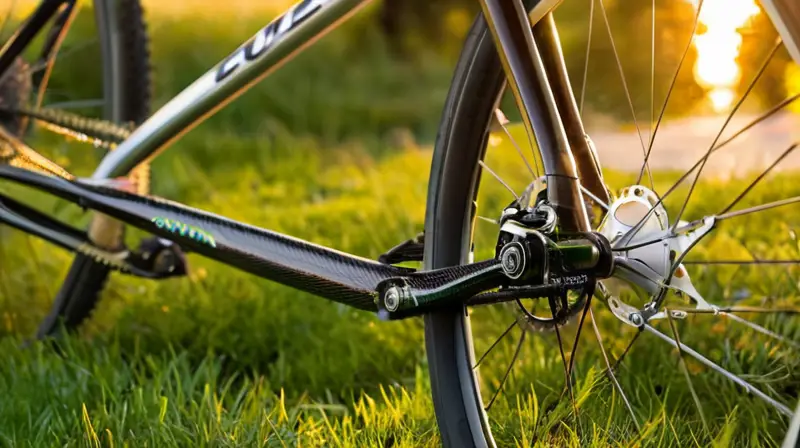 Un marco de bicicleta de aluminio pulido y un marco de fibra de carbono mate contrastan en un entorno natural iluminado por la hora dorada