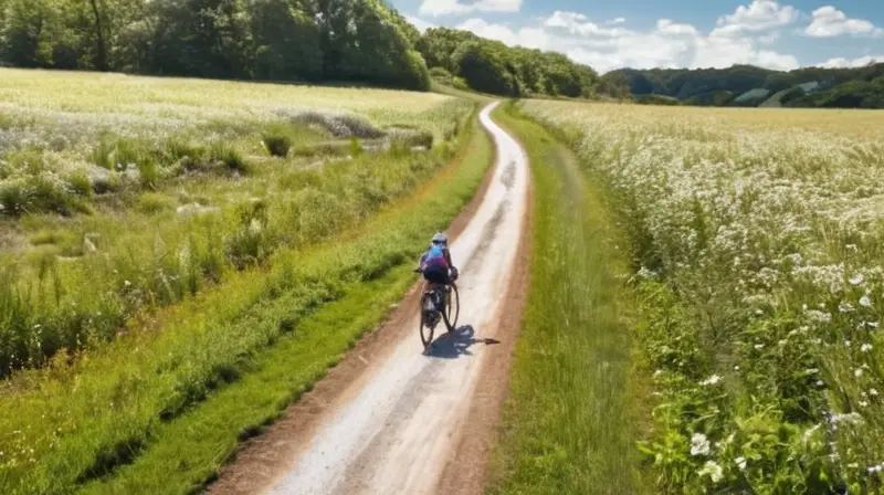 Un ciclista pedalea por un paisaje rural soleado