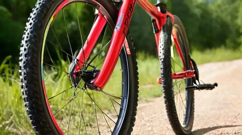 Bicicleta de aluminio negra con detalles rojos, diseño ergonómico y robusto, en un entorno natural que sugiere aventura