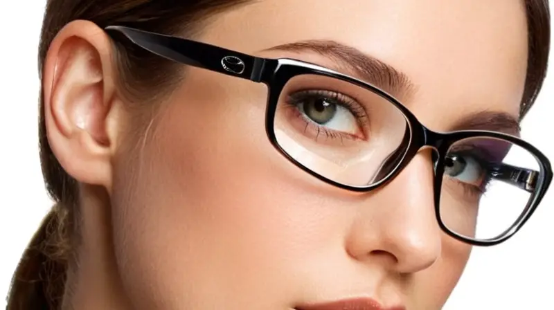 Gafas elegantes con marco negro, lentes ahumados y detalles intrincados que sugieren movimiento y armonía