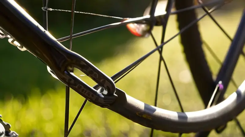 Un primer plano de una cadena de bicicleta lubricada brilla bajo la luz suave de la tarde