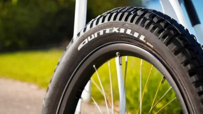 Neumático de bicicleta robusto con diseño de banda de rodadura profunda y detalles en negro