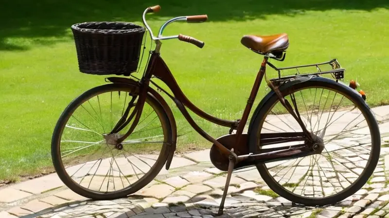 Una bicicleta de madera vintage con un marco de caoba pulido y detalles nostálgicos en un parque histórico