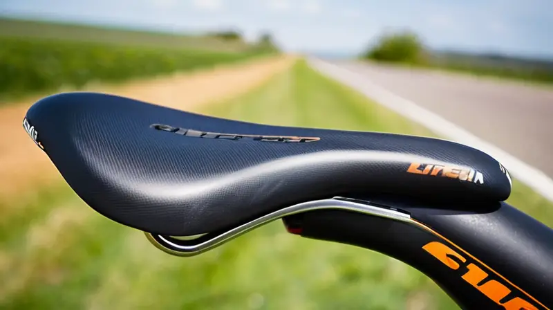 Silla de bicicleta negra elegante y aerodinámica, con detalles ergonómicos y acabados de alta calidad