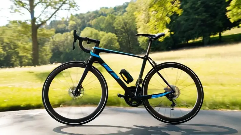 Bicicleta de diseño aerodinámico en negro brillante con detalles azules y componentes Shimano 105, lista para una emocionante aventura