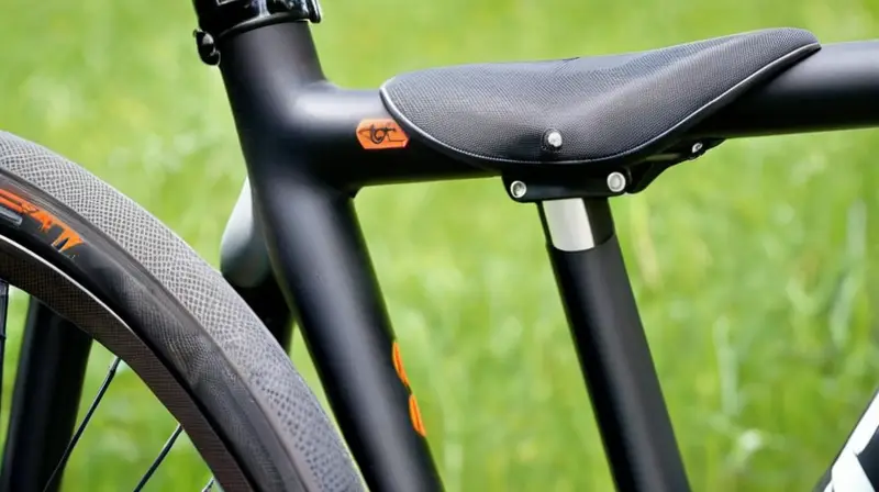 Bicicleta de carbono negra mate con detalles naranjas