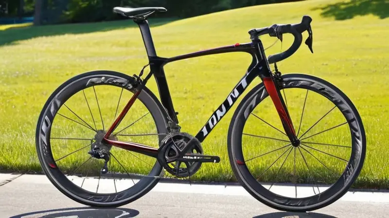 Bicicleta Giant TCR negra y roja con marco de aluminio pulido y componentes Ultegra, destacando en un entorno natural con luz suave