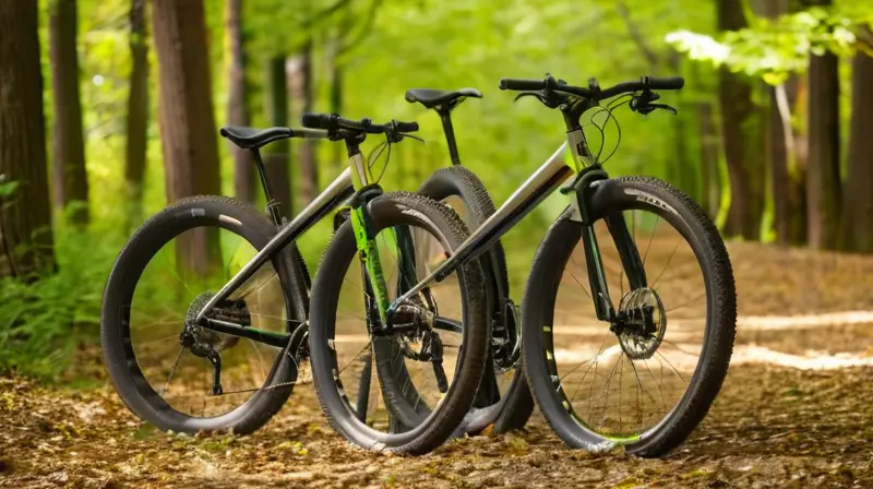 Una fila de bicicletas eléctricas de grava brilla bajo la luz del sol