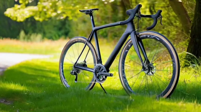 Bicicleta de gravel elegante y ligera con acabado negro mate