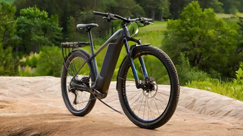 Una e-bike negra brillante se destaca en un sendero montañoso