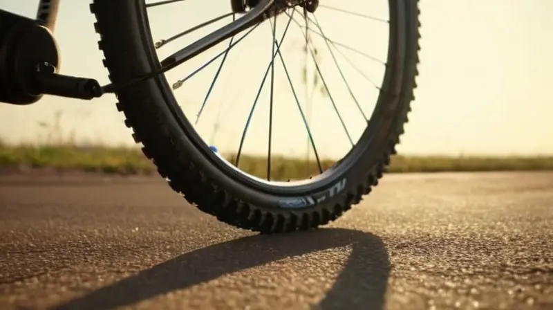 Primer plano de una llanta de bicicleta húmeda con un inflador de CO2 al lado