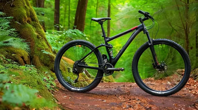 Una bicicleta de montaña robusta con marco de aluminio negro mate y detalles rojos