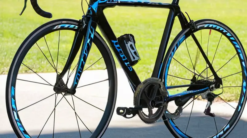Bicicleta de carbono elegante y aerodinámica con detalles en azul