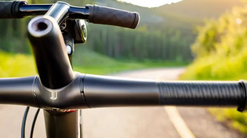 Manejo de bicicleta de carbono negro con diseño aerodinámico y detalles elegantes que sugieren velocidad