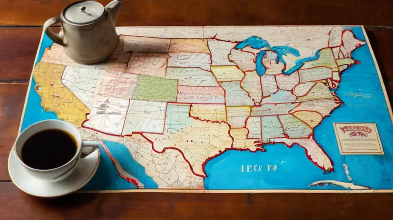 Un mapa vintage de Route 66 sobre una mesa de madera
