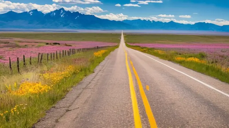 Un tramo de la Ruta 66 con un paisaje vibrante, un viejo bicicleta y un mapa detallado, evoca una atmósfera de aventura
