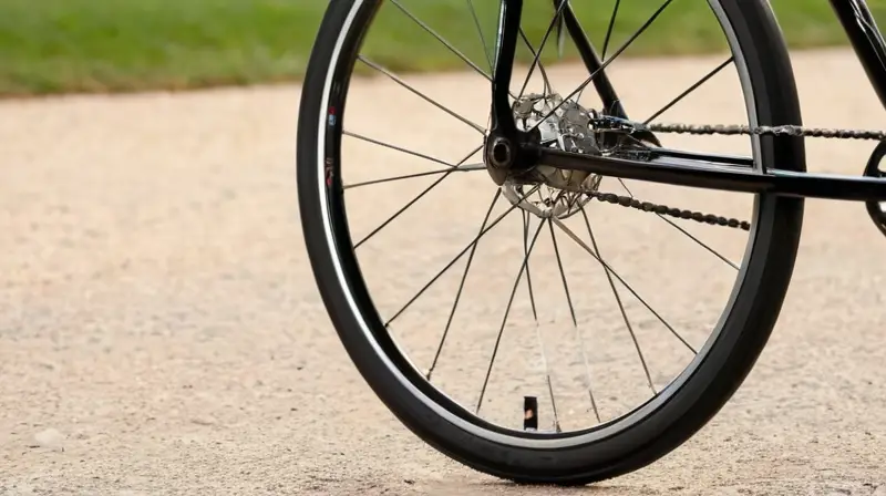 Ruedas de aluminio brillantes y bien diseñadas, con detalles precisos y un acabado contrastante, que evocan un entorno de ciclismo al aire libre
