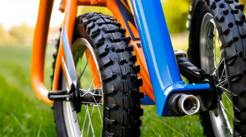 Bicicleta de aluminio ligera y ergonómica, con colores vibrantes, ruedas de 20 pulgadas y detalles reflectantes que sugieren movimiento y aventura