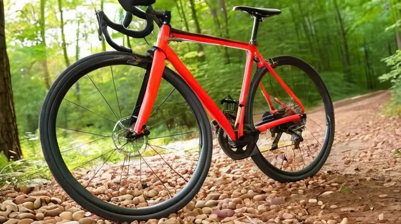 Bicicleta de carbono negra mate con detalles rojos