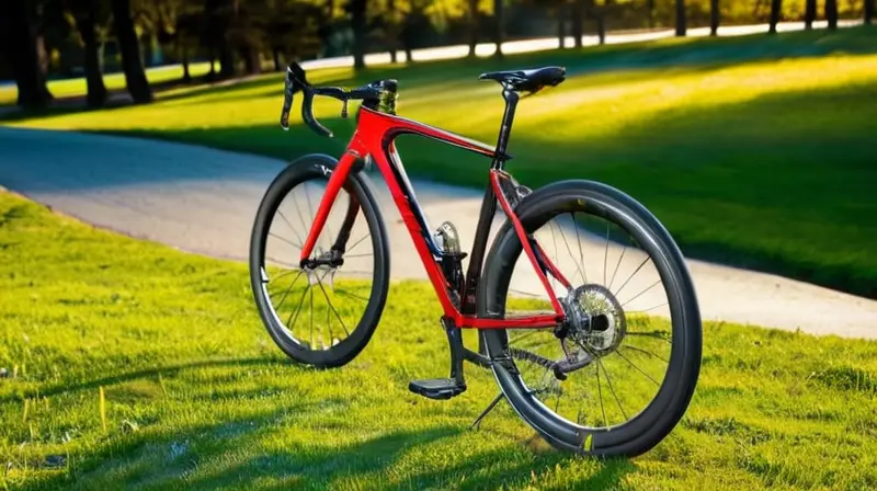 Bicicleta de diseño aerodinámico en carbono rojo y negro