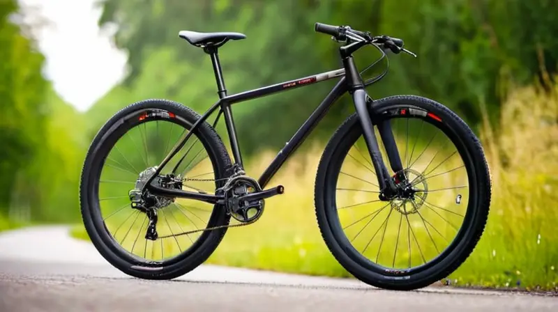 Bicicleta de carbono elegante y ligera con diseño ergonómico, suspensión robusta y detalles que destacan su calidad y preparación para la aventura