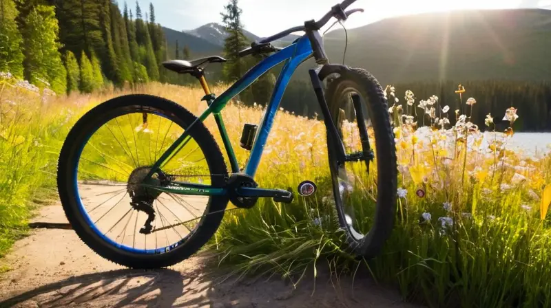 Una bicicleta de montaña robusta se apoya en una cerca de madera
