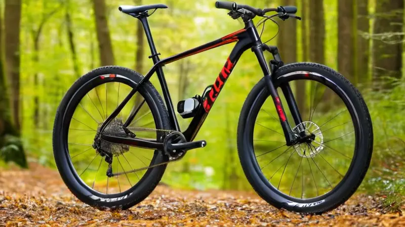 Bicicleta de carbono negra mate con detalles rojos