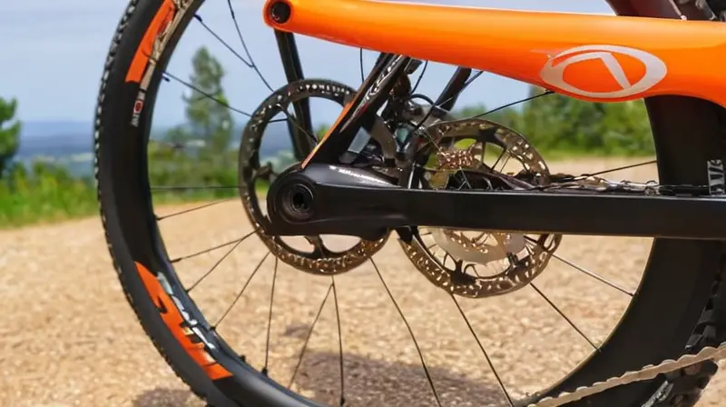 Bicicleta de aluminio elegante con acabado negro mate, detalles naranjas, geometría ergonómica y componentes de alta calidad
