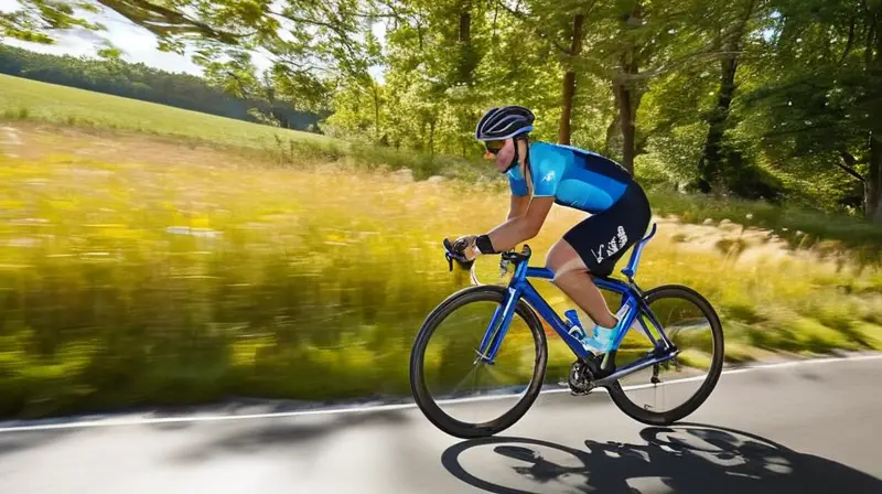 Una bicicleta moderna y elegante avanza rápidamente por un camino rodeado de vegetación