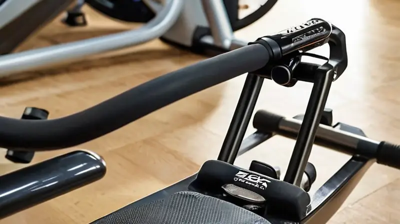 Primer plano de pedales de bicicleta con detalles metálicos y desgaste, en un entorno de gimnasio