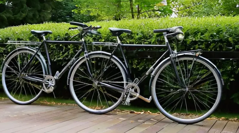Un robusto y elegante soporte para bicicletas de metal negro asegura las bicicletas con un diseño equilibrado y detalles funcionales